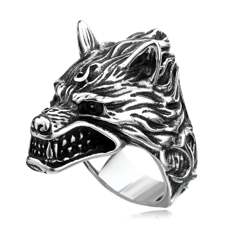 

SS8-160R 2021 new fashion House Stark of Winterfell Dire wolf Wolf Ring Cool Gift For BoyfriendSilver Wolf Ring