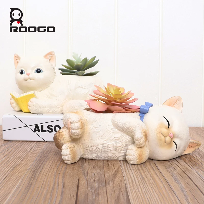 

Roogo cute cartoon mini cats succulent plant pots,flower pots home garden decoration