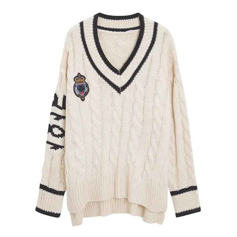 

College style autumn and winter women's knitted V-neck sweater