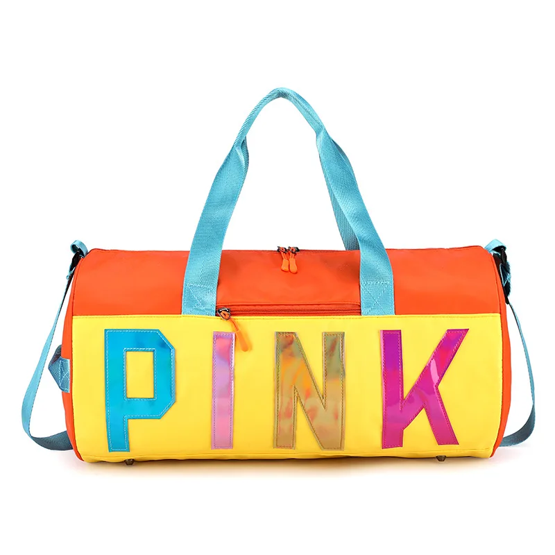 

FREE SHIPPING Travel Bag Sports Fitness Laser sequin Graffiti Hand Bag pink waterproof Shoulder Bag Custom LOGO for girls