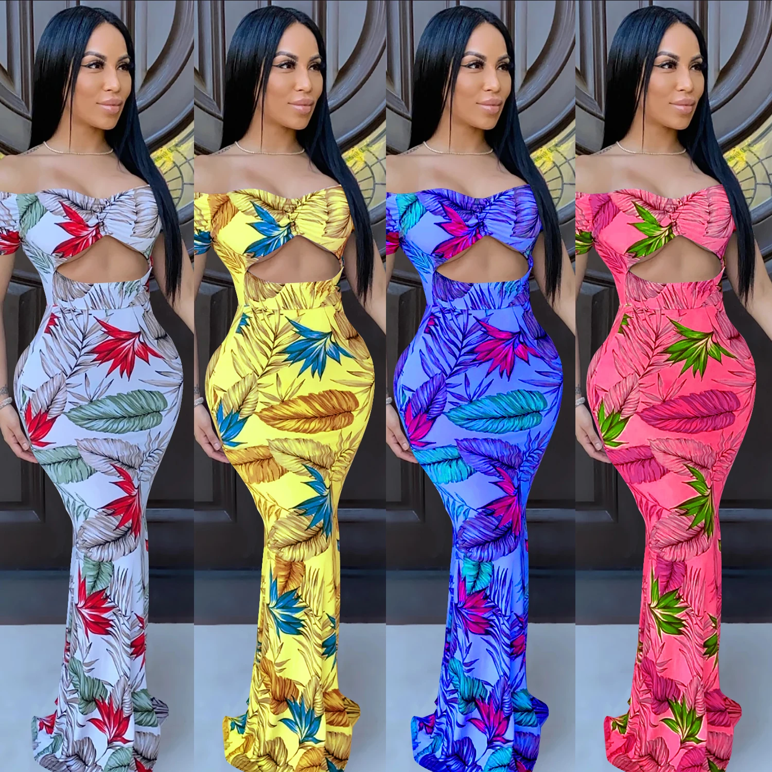 

Bunny BN-C3623 Outfits Maxi Dress Off Shoulder Top Bodycon Dress Women Clothing, Picture color