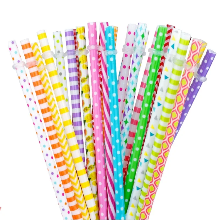 

Colorful Hard Plastic Reusable Printed Drinking Straws for Mason Jar Tumbler 25PCS (Random Pattern), Mixed