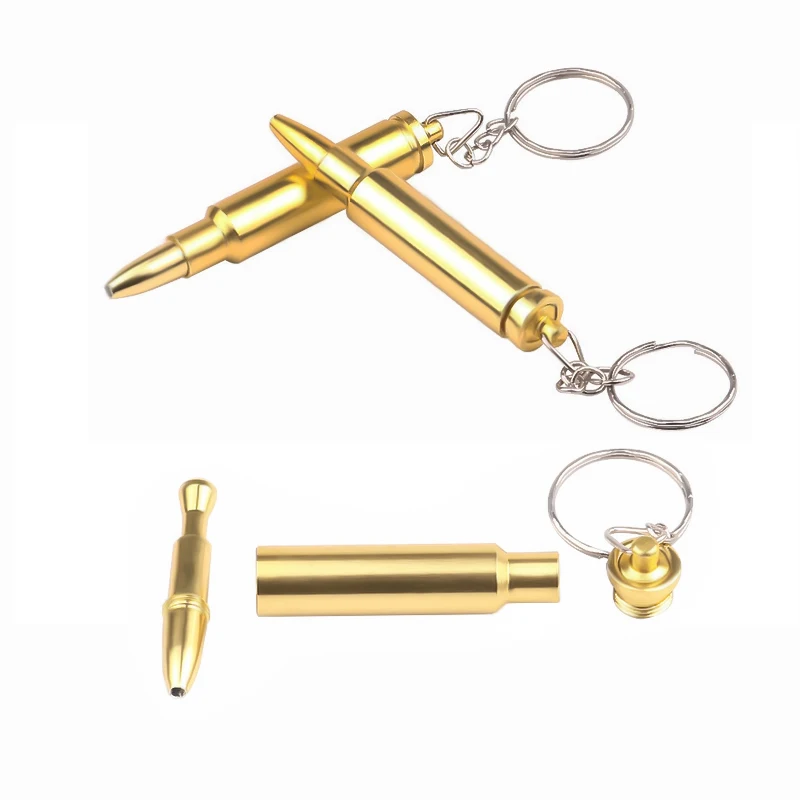 

68mm gold metal bullet shape weed herb smoking pipe with key ring portable tobacco bong pipe