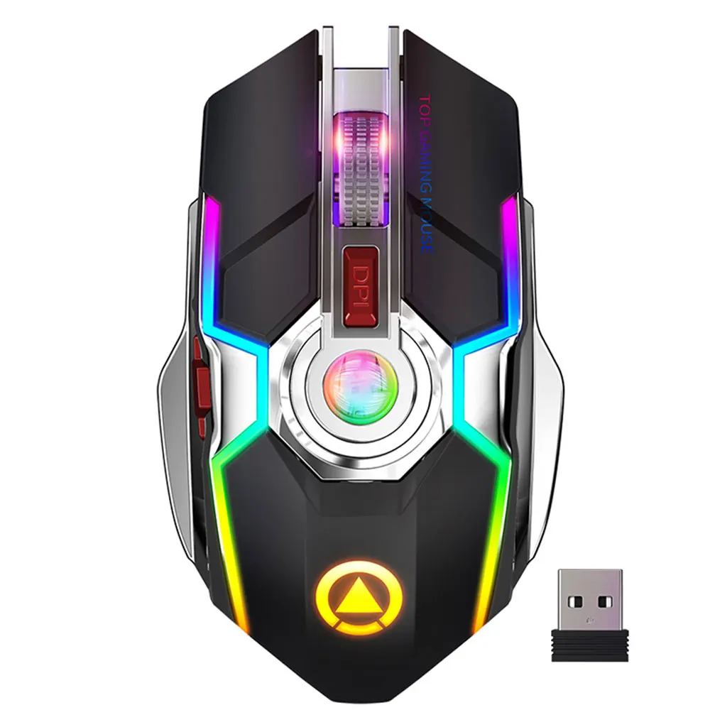 

Gaming Mouse Rechargeable Wireless Mouse Silent 1600 DPI Ergonomic 7 Keys RGB LED Backlit 2.4G USB Optical For Laptop Computer