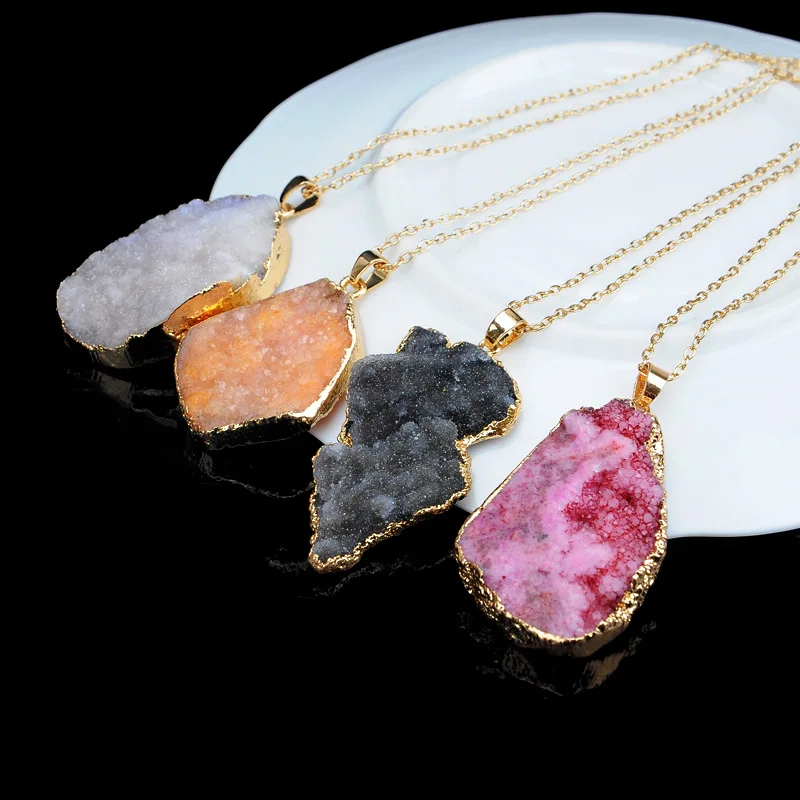 

Natural Crystal Healing Stones Pendant Necklace for Gift, As pic