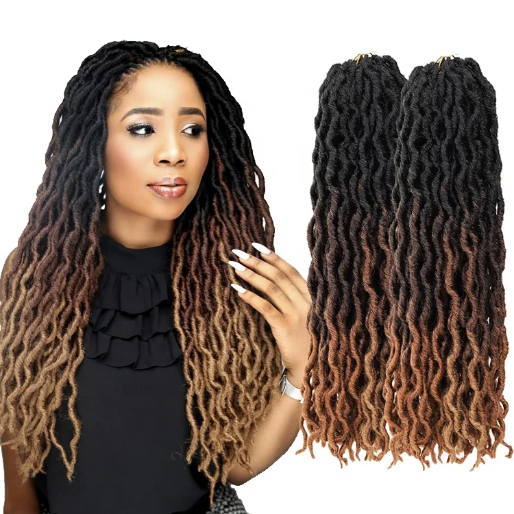 

18" 100g Crochet Faux Locs Hair Ombre Wavy Curly Goddess Locs Extension Crochet Braid Soft Synthetic Brown Hair Gypsy Locs