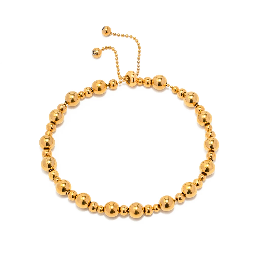 

18K Gold Plated Plated Stainless Steel Jewelry Adjustable Round Bead Chain Bracelet for Women