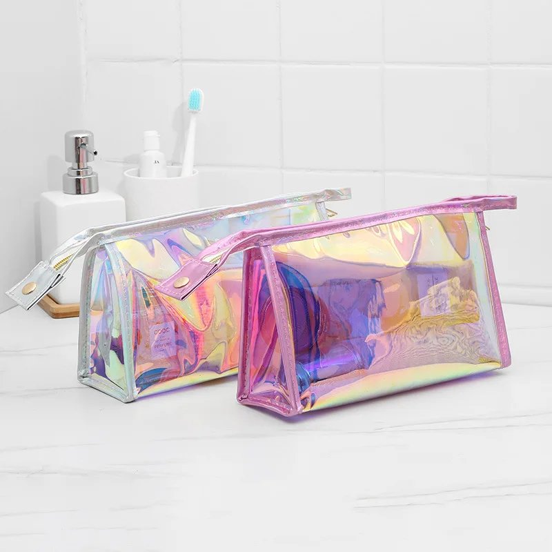 

New Cheap promotional Clear pvc women makeup bag waterproof travel holographic cosmetic bag custom logo