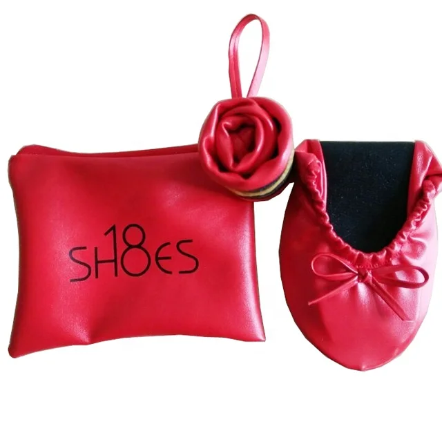 
Top selling girls folding wedding gift ballet flats with private logo printed foldable ballet flat wholesale 