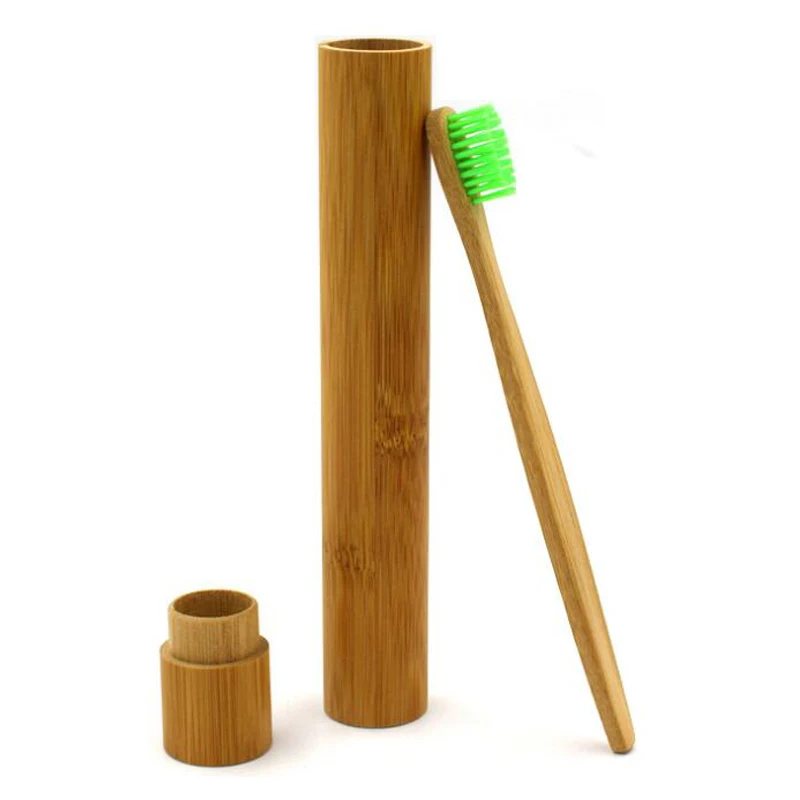 

Natural wooden case Toothbrush Bamboo Tube Box For Tooth brush Hand made Travel Oral Care set, Customized color