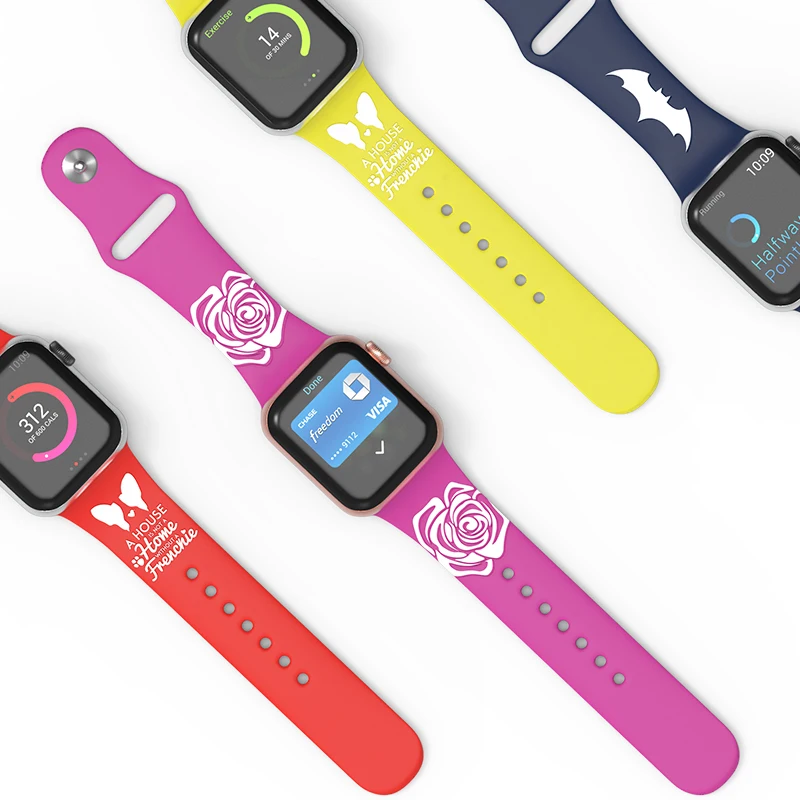 

Laser Engravable Two Tone Silicone Watch Band Strap Engraved Dual Color Silicone strap for Apple Watch, Solid color +printed color