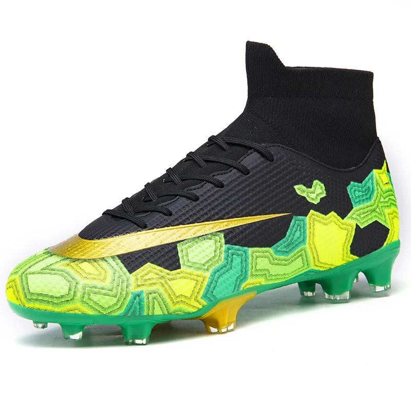

2021 Hot Sale Artificial Turf Football Boots Fg Spike Soccer Shoes, Blue, black, green