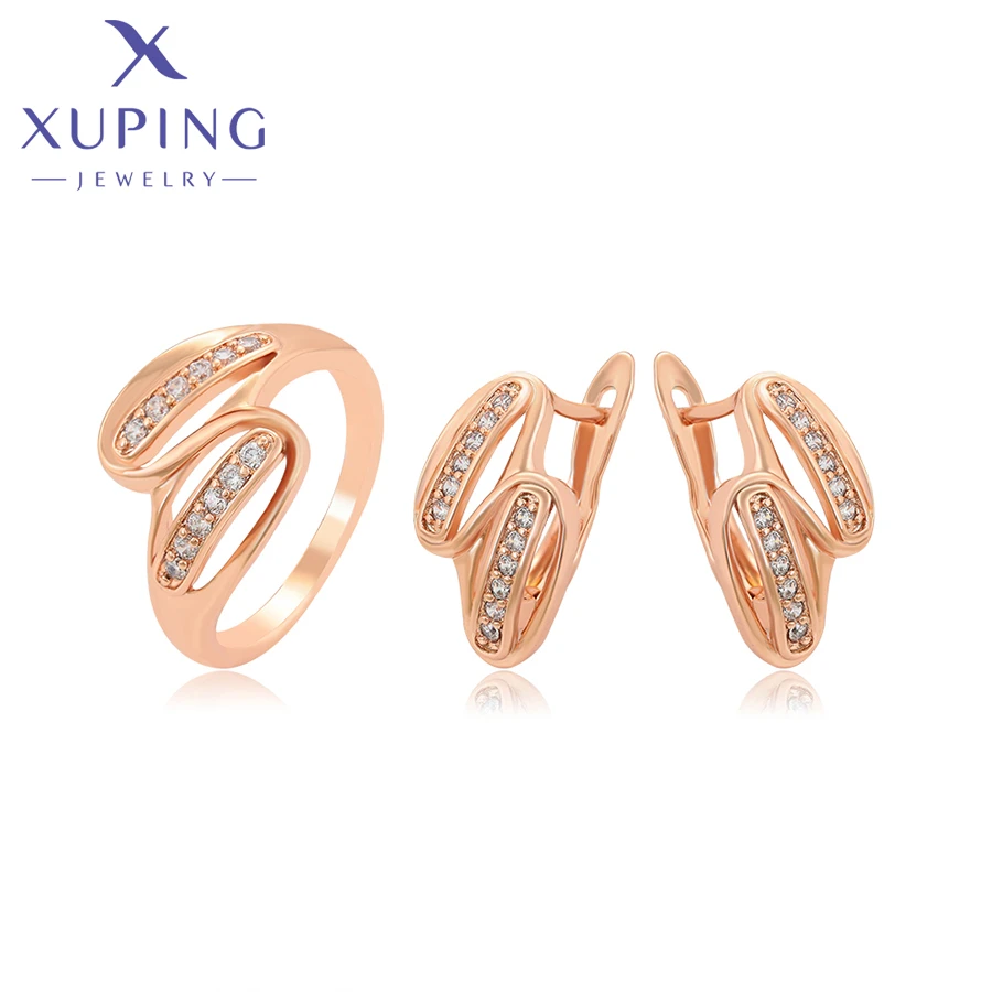 

65220 Xuping fashion set earring and ring Rose gold color available shiny birthday gift girl Latest Designs simplicity jewelry