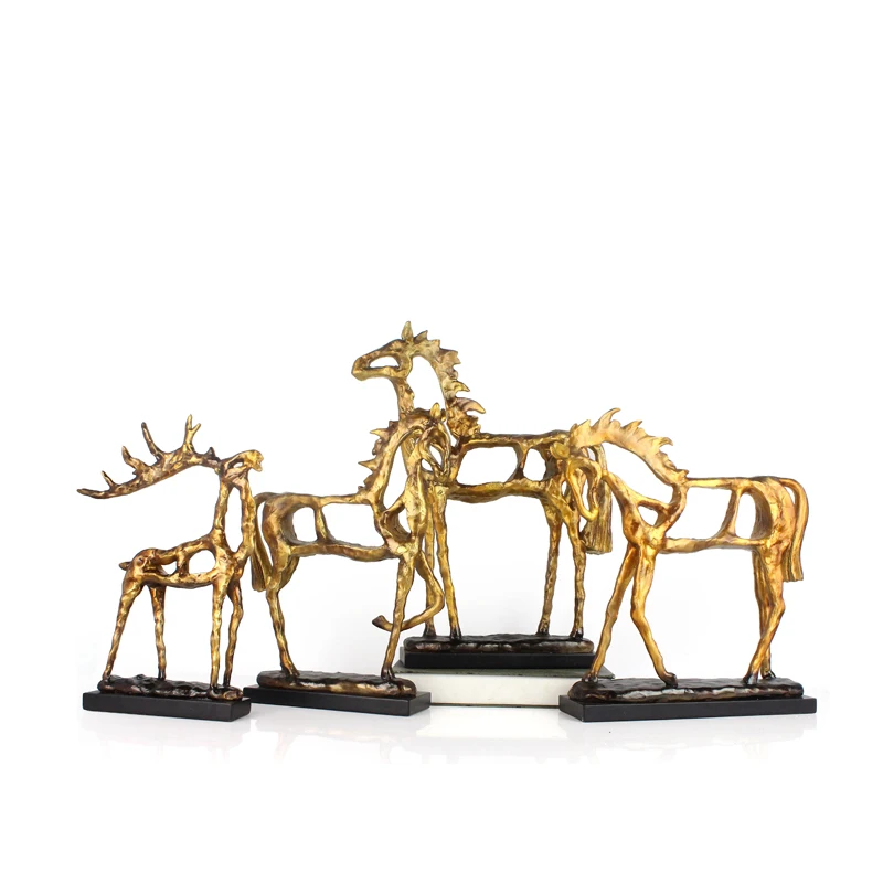 Animal Sculpture Horse Figurines for Home Decor Wholesales Rustic Hollow Resin Home Decoration Antique Gold 35*8*36hcm Artistic manufacture