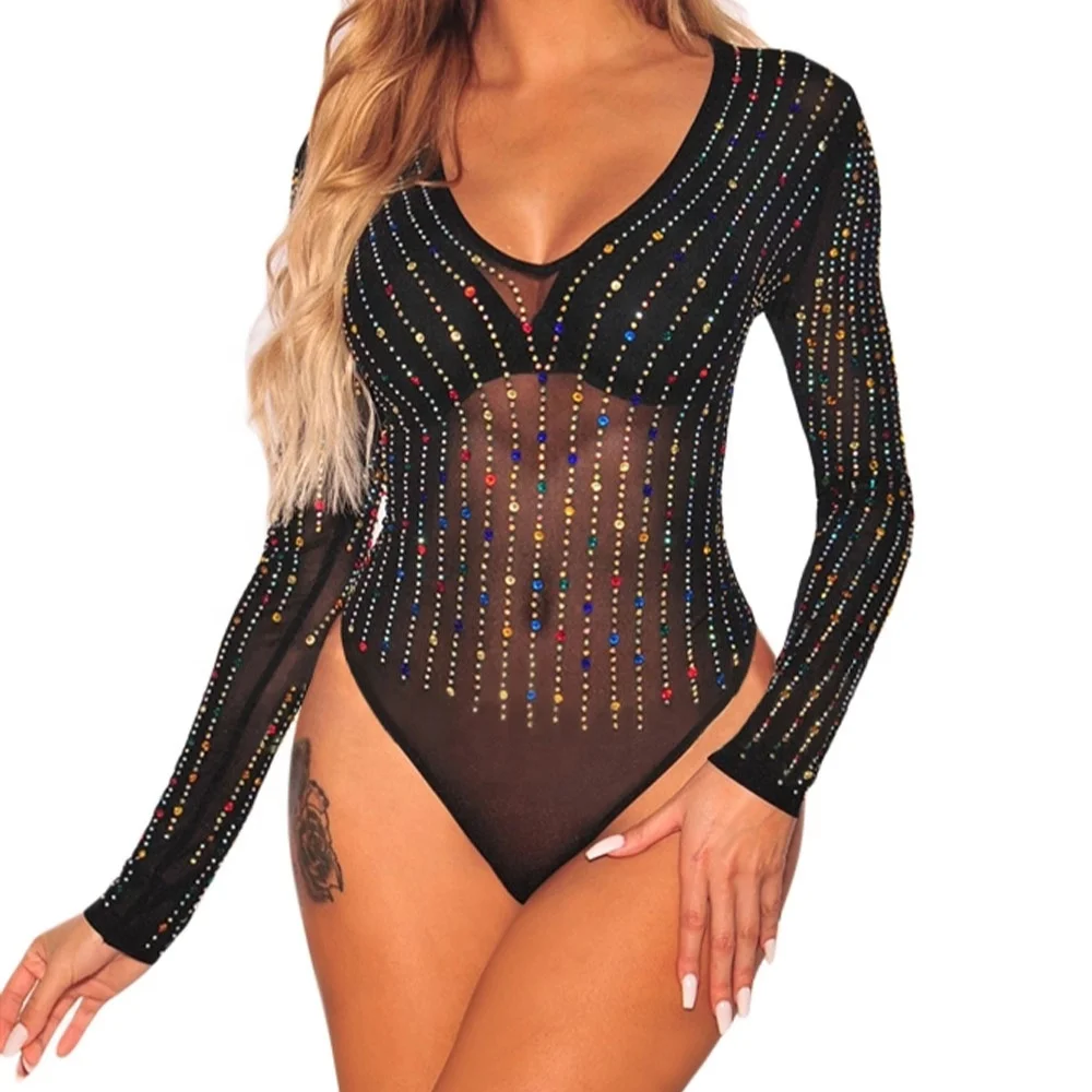 

2021 Ladies Long sleeves Sexy Bodysuit Lingerie With Beading lingery underwear sexy women, Accept customized
