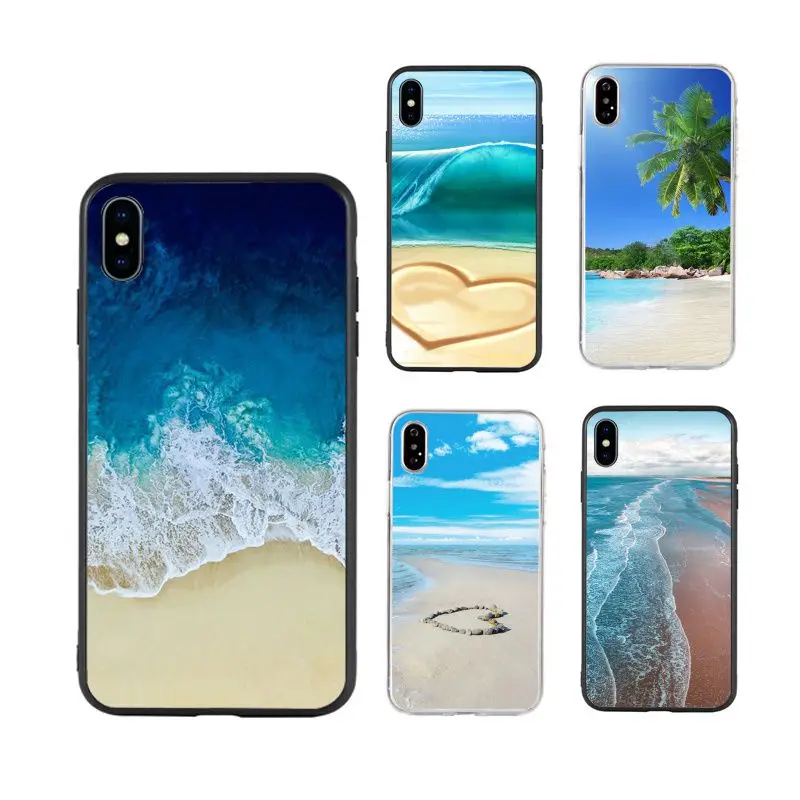 

Clear Sea Sky Sandy beach hot selling cute art Phone Case for iPhone X XR Xs Max 11 11Pro 11ProMax 12 12pro luxury fundas, Black/transparent