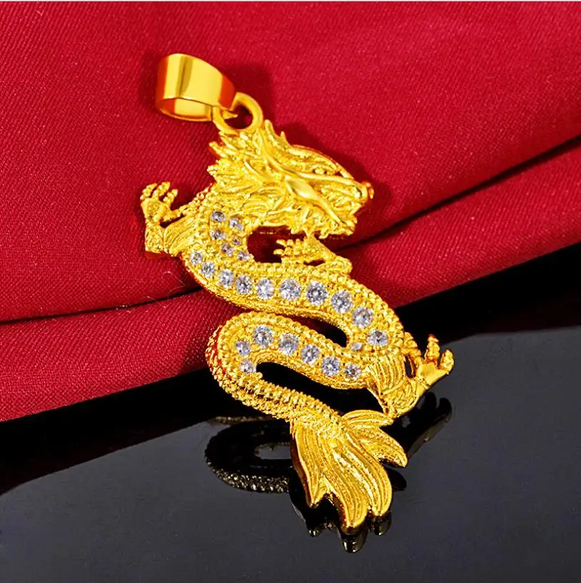 

microscope 24k gold dragon pendant for men fashion classic gold dragon jewelry