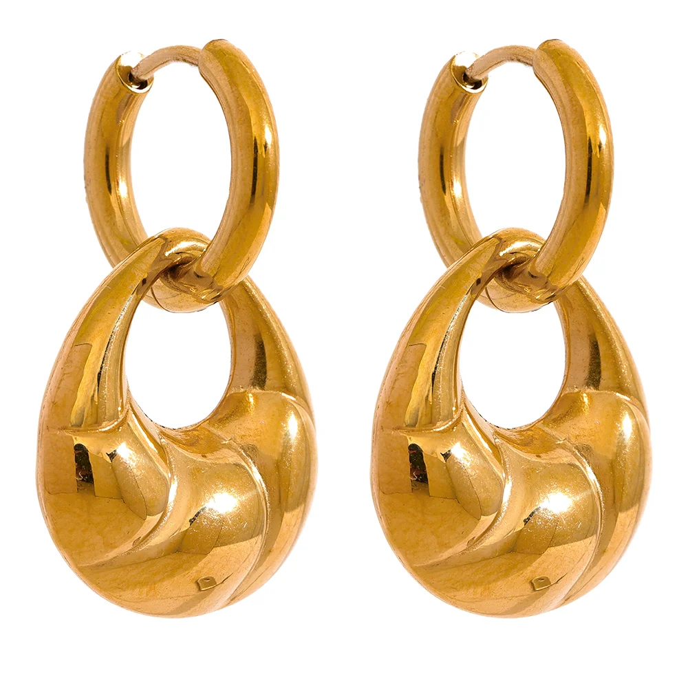 

JNYOU 1614 Stainless Steel Croissant Chunky Hollow Drop Hoop Earrings Waterproof Metal Anti Allergic Golden Jewelry Women Gift