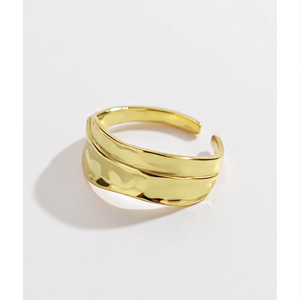 

Stylish Gold Plated 925 Sterling Silver Wide Irregular Open Rings Minimalist S925 Silver Double Layer Band Rings