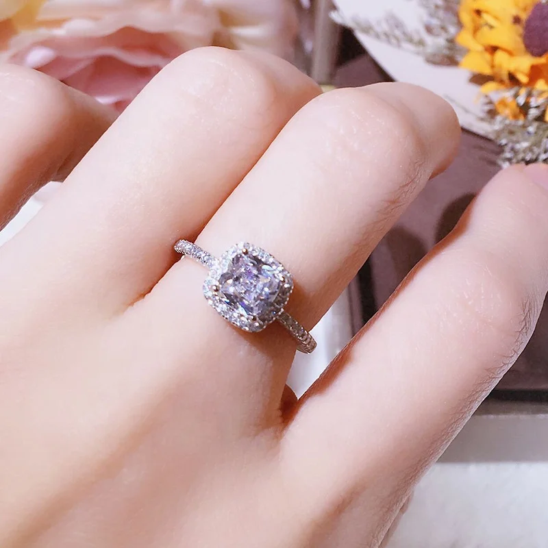 

100% 925 Sterling Silver Classic Engagement Ring White Cubic Zircon Female Women Wedding Band Rings Jewelry