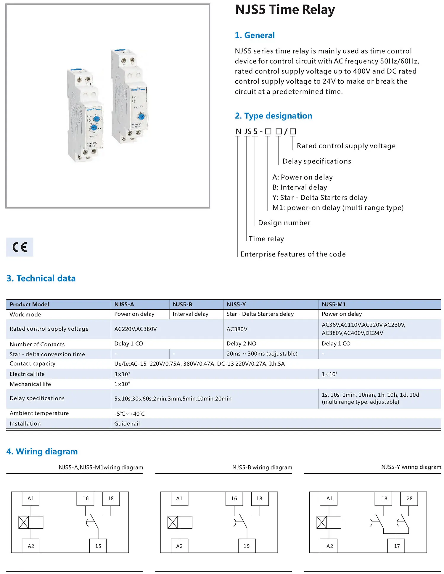 Chint original NJS5-A NJS5-B NJS5-Y NJS5-M1 Power on delay Interval Delay Star delta starters delay Time Relay