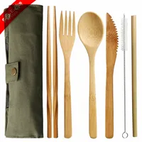 

Biodegradable Reusable Travel Bamboo Cutlery Set With customized package