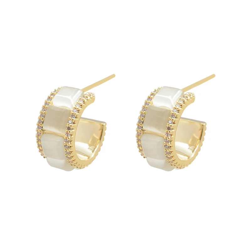 

ED64078 Korean dainty cute opal geometric hypoallergenic stud earrings fashion 14K gold plated women jewelry