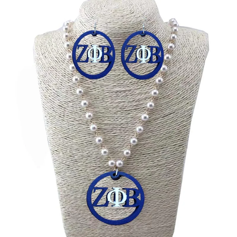 

sorority custom Name necklace ZPB Zeta Phi Beta Natural Wooden pearl Pendent Necklace Jewelry, Picture