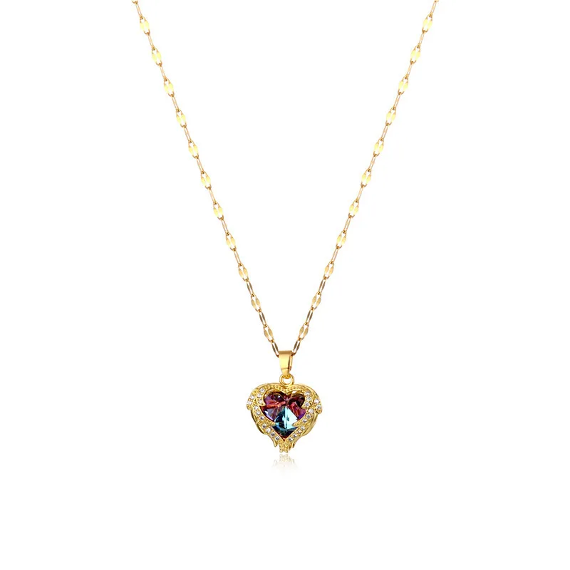 

New arrival 18K Gold Designer Jewelry Heart Crystal Necklace The Heart of the Ocean Stainless Pendant Necklace