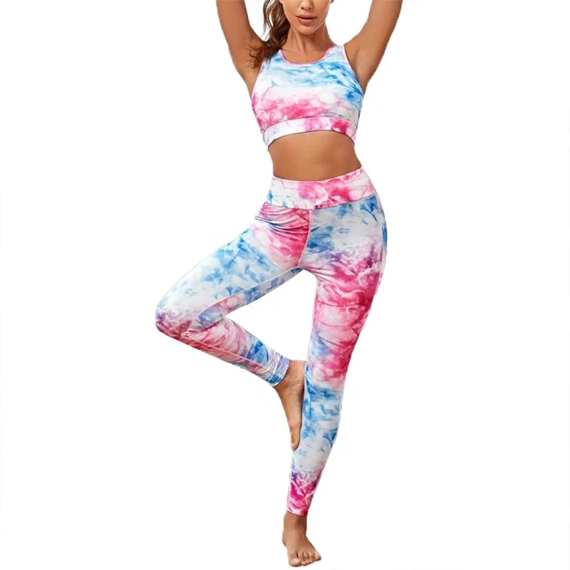 

Women Hollow Out Sport Bra Two-Piece Printed Tracksuit Yoga Workout Outfits
