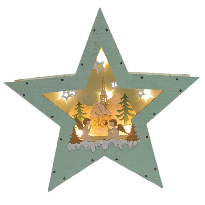 Wooden star shape LED light up christmas table decoration indoor decoration