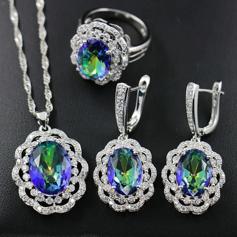 

topaz Factory Direct Marquise white Gold Plated Jewelry Set big flower Shape Sapphire Women Necklaces And Earrings Sets