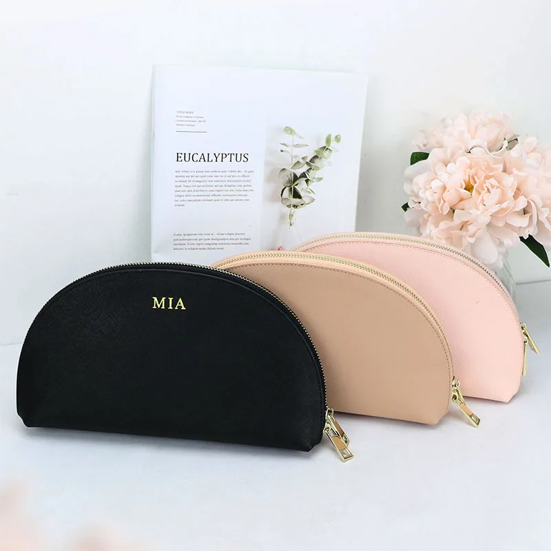 

Customized genuine leather personalized makeup bag travel cosmetic bag, Black , nude or custom