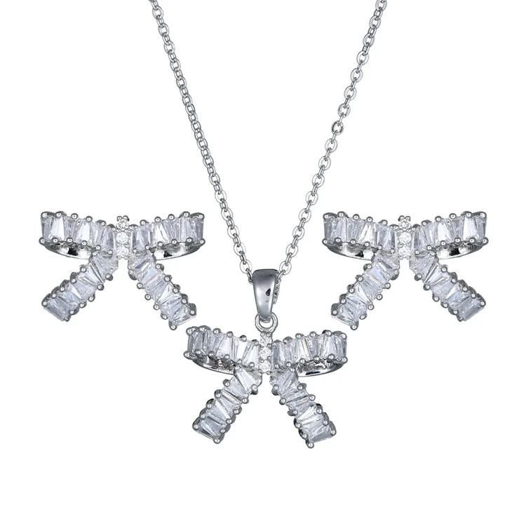 

Elegant Jewelry Full Rhinestone Square cz Pendant Earring Micro Pave Diamond Bowknot stud Earrings pendant