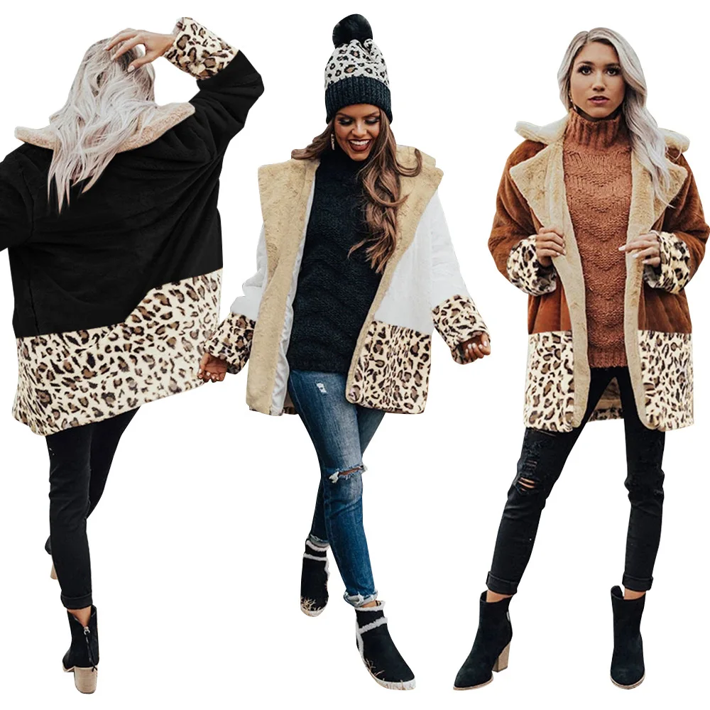 

Best selling winter teddy velvet thick leopard print splicing women coat lambswool lady Jacket, As pics