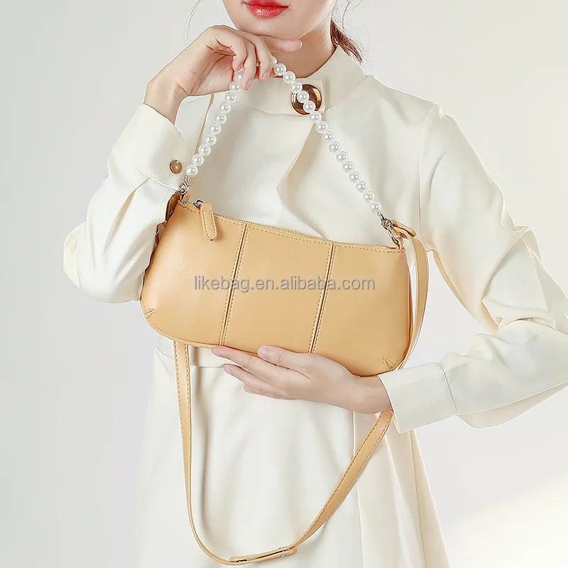 

LIKEBAG fashion hot sale pearl chain crossbody bag soft pu leather solid color ladies Retro shoulder messenger bag