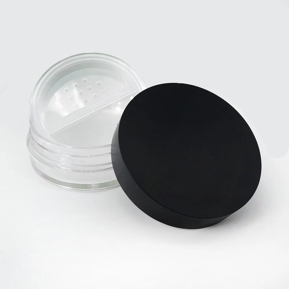 

15g Matte Black Lid Clear Acrylic Custom Cosmetic Loose Powder Container Packaging Makeup Loose Powder Jar With Rotate Sifter