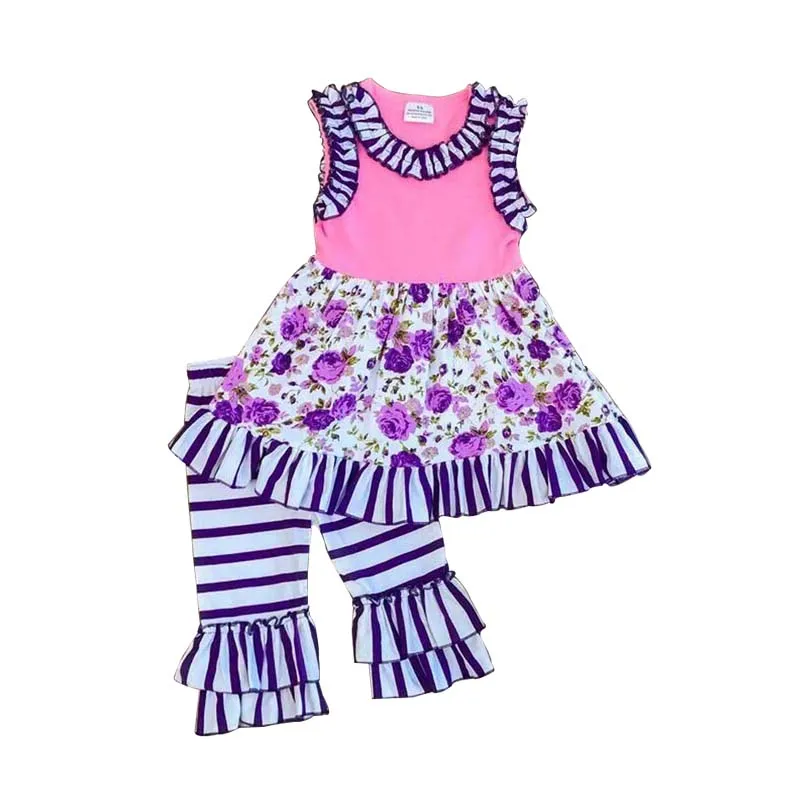 

Wholesale Children's Boutique Clothing Floral Kids Clothes Girls Outfits, Red
