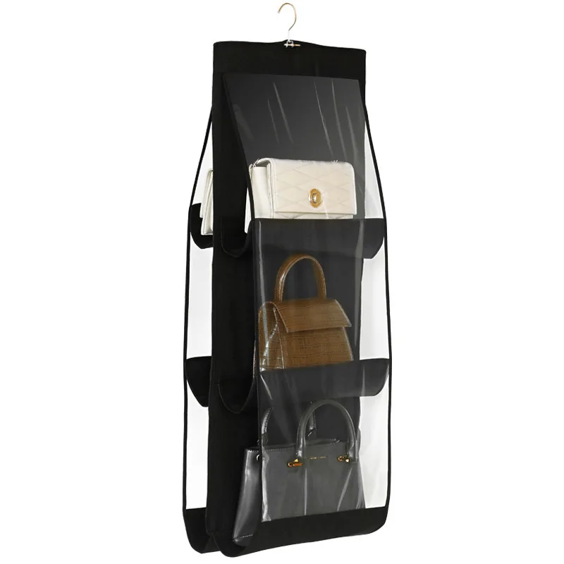 

6 Pocket Hanging Handbag Organizer for Wardrobe Closet Transparent Storage Bag Handbag organizer storage