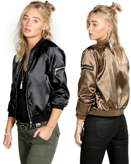 

Ladies Short Bomber Jacket Casual All-Match Solid Color Thinner Jackets, Customized color
