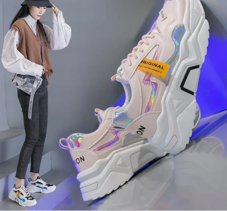 

Breathable Rainbow Color Platform Women Unisex Chunky Sneakers Shoes