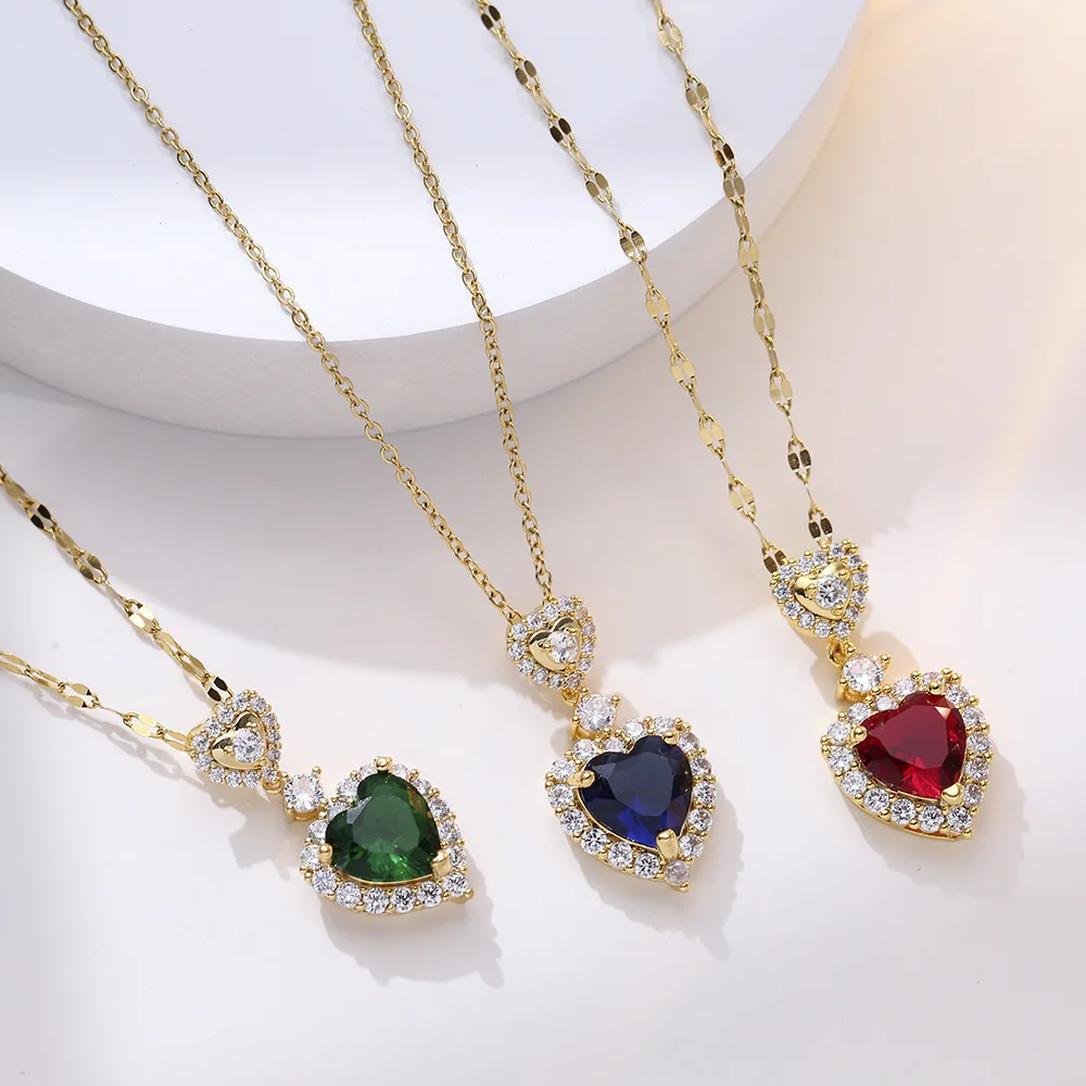 

Factory Cheap Price Stainless Steel Chain Brass Pendant Heart Necklace Zircon Crystal Necklace For women