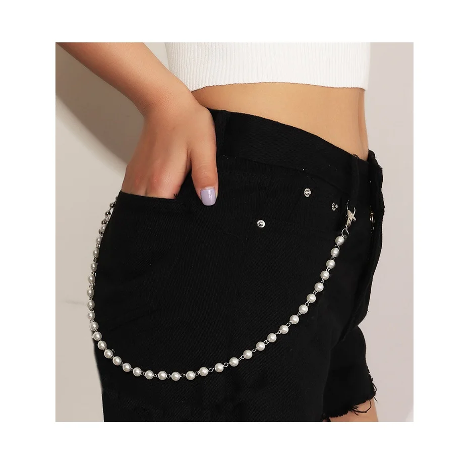 

2022 New Arrival Hip Hop Punk Jeans Chain Punk Style Body Dress Pants Chain Pearl Waist Chain for Women Girls, Silver