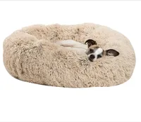 

2019 new product long round calming dog bed Luxury Warm Soft Plush Comfortable Pet Dog Bed for Sleeping Winter Pet Supplies