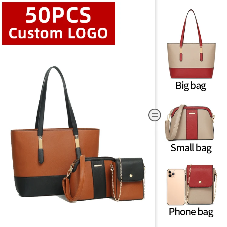 

2021 Latest Customize Designer Famous Brand Color Matching 3 In 1 Woman Hand Bags Ladies Handbag Sets Womens Purse Set Handbags