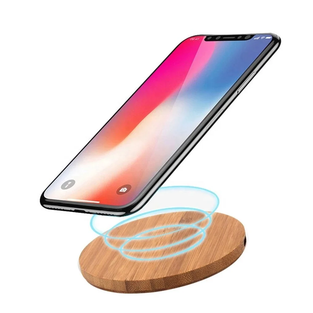 

5W Bamboo Custom Logo square Round Qi Wireless charger Mobile wooden plastic Wood Chargers plate stand For Iphone 12 13 pro max