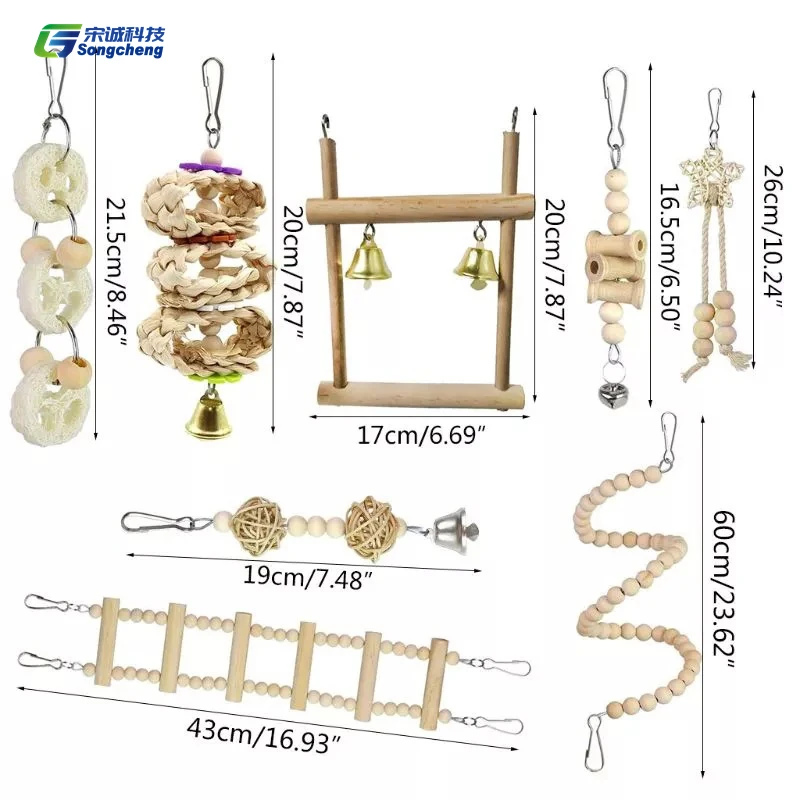 

Factory Direct Sales Parrot Interactive Toy Wood Rope Parrot Toy Pet Bird Training Accessories Bird Toy, Beige