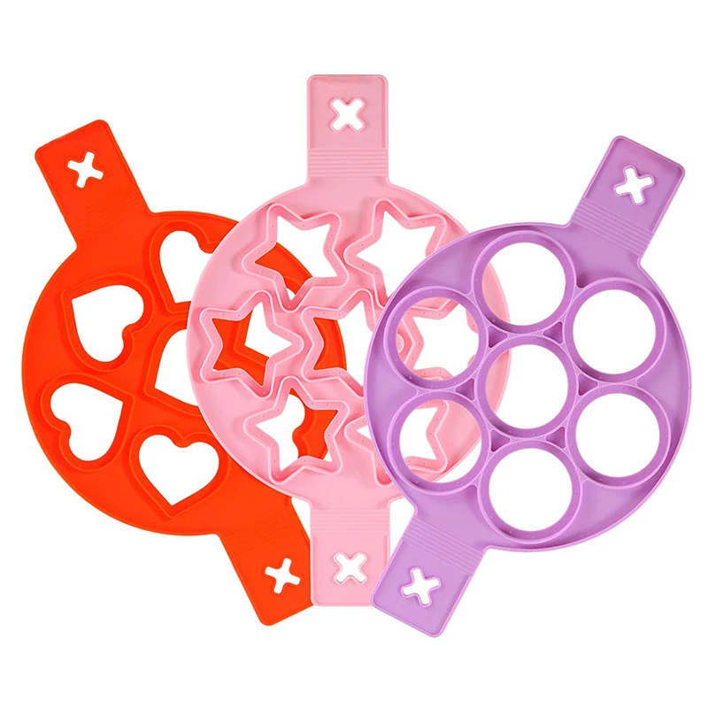 

Round Heart Shape Baking Mold Nonstick Cook Ring Maker Reusable Silicone Pancake Fried Ring, Purple,pink,red