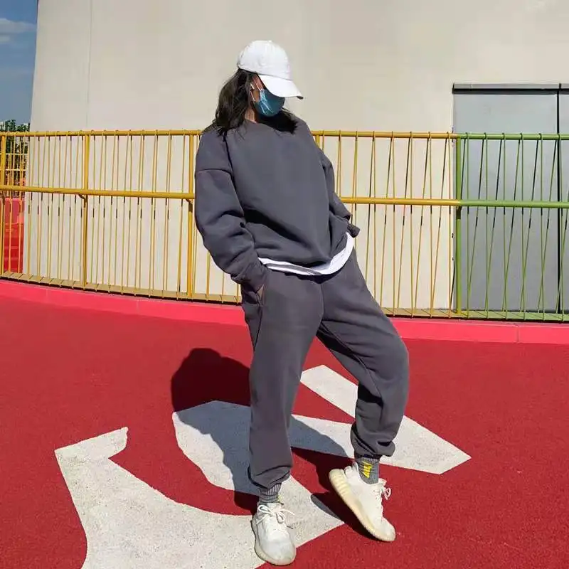

2022 casual hoodie fall ladies two pant pieces jogger set womens sweat pocket crop sweatsuit 2 piece pants sets