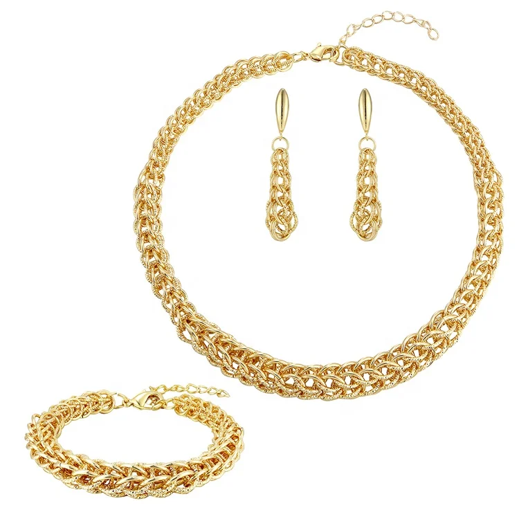

Women Jewelry Accessories Sweater Necklace Earrings Mexican Gold Jewelry Set, 23k gold
